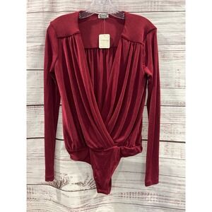 Intimately Free People Dark Rhubarb Deep V-Neck Draped Bodysuit OB1064738 Small